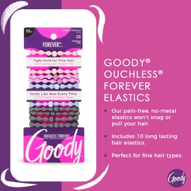 GOODY Ouchless Forever Elastics, Hair Accessories for Men, Women, Boys and Girls to Style with Ease & Keep Your Hair Secured, Pain Free for Fine to Medium Hair Types, Assorted, 10 Count