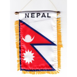 Nepal Fringed Rear-View Mirror Window Hanging Flag with Suction Cup