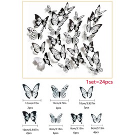 24 Stück Schmetterling Wandaufkleber, 3D Schmetterlinge Wandtattoos, Abnehmbar Butterfly Wanddeko Schwarz Schmetterling Dekoration Wandaufkleber, für Wohnung Raumdekoration Party Tortendeko Hochzeit