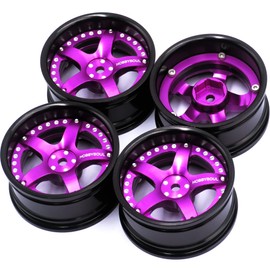 4pcs RC 1/10 Aluminum Wheel Rims Hex 12mm Adjustable Offset Rims Fit for 1:10 RC On Road Drift Touring Car Tyres (Purple & Black Color)