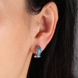 CiNily - arete de aro de ópalo para mujeres y adolescentes, hipoalergénicos, chapados en oro de 14 quilates, con forma de hoja, delicados, pequeños, gruesos, bohemios, ligeros, aretes de ópalo
