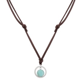 MINACHI Trendy Retro Hip-Hop Created Turquoise Stone Pendant Necklace with Leather Rope, Men's and Women's Accessory