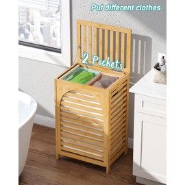 Laundry Hamper, 22.5 Gallon (85L) Bamboo Wood Clothes Laundry Basket with Lid and Handles, Removable Liner (Natural, Large)