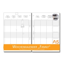 flexiNotes Weekly Calendar 2024 A5, Calendar Insert: Family, 1 Week 2 Pages