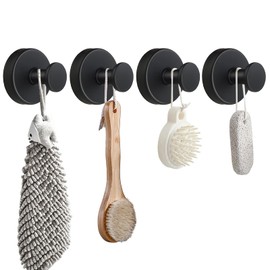 Elfinfi Saugnapf Haken, 4 Stück Saugnäpfe Mit Haken, Edelstahl Saugnapf, Mehrzweck Saugnäpfe Wandhaken Anwendbar Auf Badezimmer Küchen,Outdoor (Schwarz)