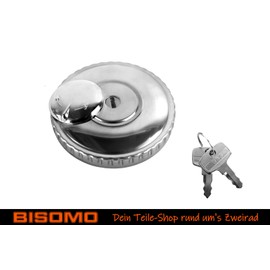 Tankdeckel, Tankverschluss Ø 60mm mit Schloss, 2 Schlüssel, Schlossabdeckung, verchromt für Simson SR4-3 Sperber und MZ RT125, BK350, ES, ETS, TS, ETZ