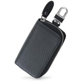 QUARE 5 Rows Genuine Leather Smart Key Case, Card Case, Men's, Women's, Keychain, Car, Motorcycle, Key Chain, Large Capacity, Black