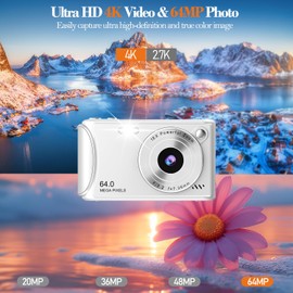 4K Digital Camera for Photography, 64MP Autofocus Vlogging Camera for YouTube, Anti-Shake, LED Screen, 18X Zoom, Point and Shoot Digital Camera for Teens Adult Beginner, 32GB High-Speed SD Card