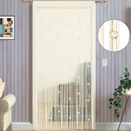 Taiyuhomes Bead String Curtains Door Fly Screen Decorations Room Divider Single Door Curtain Beads (90x245cm) Champagne