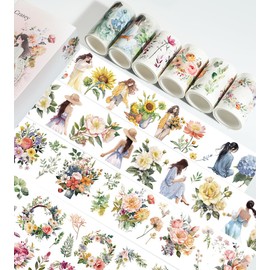 Cratey Washi Tape Set -2 PET & 4 Washi Tapes for Stickers,Transparent Stickers,Decorative Stickers,Bullet journaling Supplies,DIY Flower and Girl Stickers