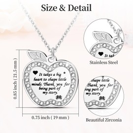 YELUWA Teacher Gifts Necklace for Women, Teacher Appreciation Gifts, End of The Year Thank You Teachers Gift from Student, Teacher Thank You Gift for Woman Apple Message Necklace Teacher Gifts for Her