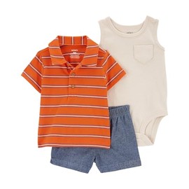 Carter's Baby Boy 3-Piece Little Short Set, stripe/denim, 18m