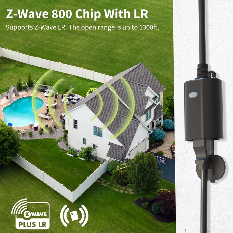 Minoston Zwave Outlet Plug, 800 Series Outdoor Z-Wave LR Smart