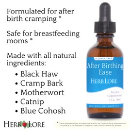 Herb Lore After Birthing Ease Tincture – Herbal Postpartum Drops for After Birth Cramping & Contractions with Cramp Bark, Blue Cohosh & Motherwort (4 fl oz)