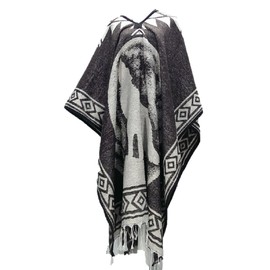 Sharpshooter Southwest Art Brown Full Moon Call of the Wild Wolf Poncho
