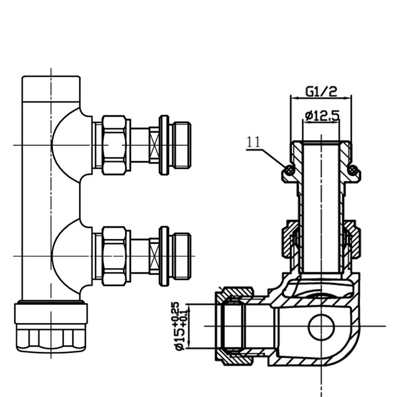 S SIENOC H-valve connection set, centre connection/radiator valves, thermostat for