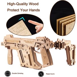 Caliber Gourmet 3D Wooden Puzzle Rubber Band Machine Gun Toy DIY Craft Kit, Wood Model Kit for Adults & Kids to Build, Brain Teaser Wooden Jigsaw Puzzles Mechanical Gift (Machine Gun)