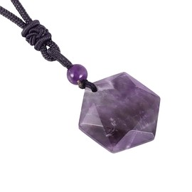 KYEYGWO Unisex Star of David Pendant with Adjustable Nylon Rope, David Star Necklace Hexagram Gemstone Pendant Reiki Jewellery for Amulet, Healing, Religious, amethyst, Amethyst