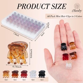 Obeoby 60 mini fermagli per capelli, 5 colori, piccoli fermagli per capelli corti, sottili e fini, accessori per capelli per donne, ragazze, bambini, piccole mollette sfuse