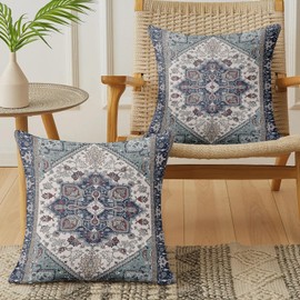 XPHZZL Pack of 2 Soft Decorative Cushion Covers 45cm x 45cm Square Throw Pillow Case Boho Style Pillowcases for Sofa Bedroom Outdoor Patio Garden with Invisible Zipper 18 x 18 Inch-Blue Cyan