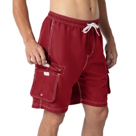 JHMORP Men's Swim Shorts Lightweight Quick Dry Beach Bathing Trunks Summer Suit Hawaiian Shorts (Red,CA 4XL)