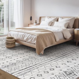 8x10 Rugs for Living Room Non Slip Washable Rug Boho Moroccan Large Area Rug Carpet Super Soft Modern Indoor Rugs for Bedroom Under Dining Table Office Playroom Grey