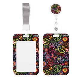 EOBKLAX ID Badge Holder with Breakaway Lanyard and Retractable Badge Reel Clip,Hippie with Peace Symbol Card Name Tag Lanyard Vertical ID Protector Badge Clips for Nurse Nursing Doctor Teacher