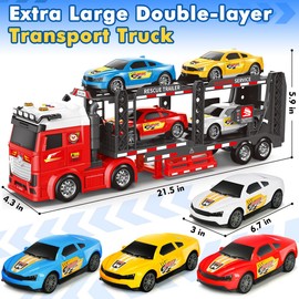 BainGesk Truck Toys Car for 3, 4, 5, 6, 8 Years Old Boys Girls, Adjustable Double Decker Car Carrier Truck with Light & Sound, Car Hauler with Trailer Toy, Large Semi Transport Toy Gifts for Toddler