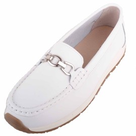 ABSOLUTE FOOTWEAR Womens Genuine Smooth Leather Easy Slip On Loafer Shoes with Chunky Sole - White - UK 6 / EU 39