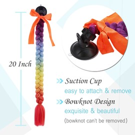 SEGO Helmet Pigtail Braids with Detachable Suction Cup with Bowknot Ponytails Hair for Women/Men 20 Inch 1 PCS/Pack (Helmet not Included)-Purple/Blue/Yellow/Orange