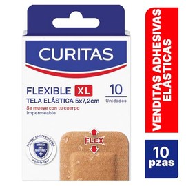 Curitas Venditas Adhesivas Flexible XL Impermeables para Heridas Más Grandes. Protegen la herida contra la suciedad y bacterias, 10 piezas