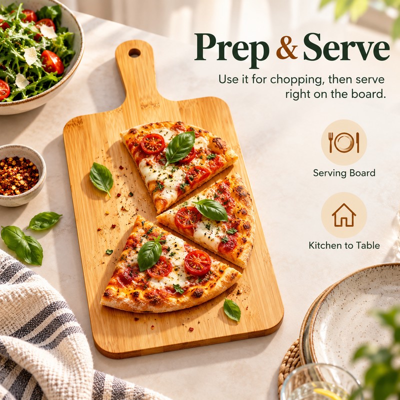 Bamboo Cutting Board for Kitchen Prep – Built-In Handle with