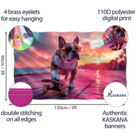 Skateboarding Dog Flag – Large Funny Flag – 110D Polyester – Double stitched – 4 brass grommets, large 90x150 cm (5 x 3 feet)