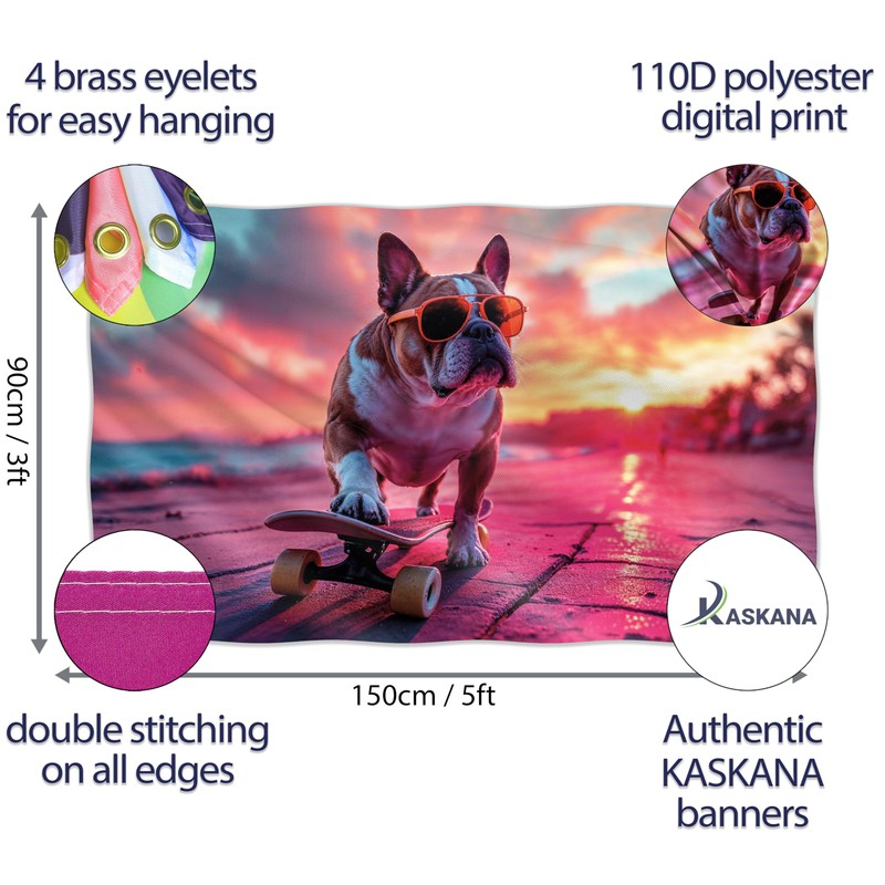 Skateboarding Dog Flag – Large Funny Flag – 110D Polyester