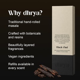 Dhrya Black Oud Incense Sticks with Rosewood Incense Holder, 33 Sticks