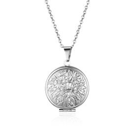 Cupimatch Photo Pendant Locket to Open: Pictures Photo Pendant with Tree of Life Flowers Round Chain Women's Amulet Necklace with 45 cm Chain Silver Gold, Stainless Steel