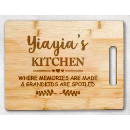 AcevedoDesign Yiayia's Kitchen Bamboo Cutting Board - Mother's Day Cutting Board - Mother's Day Gift - Birthday Gifts From Grandchildren - Son Daughter - Best Yiayia Cutting Board - Yiayia Gifts