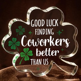 Leaving Gifts for Colleagues Women Men- Good Luck Goodbye and Thank You Gifts for Colleagues Leaving, Acrylic Clover Gift Plaque Decor Presents for Colleague Women Coworker Friends Going Away