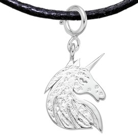 Einhorn Schmuck Symbol Unicorn Symbol Anhänger mit Halsband, Handgefertigter Einhorn Kette Charm Schmuck Silber für Armband, Halskette - Geschenk Mädchen, PRIDE Fashion (Silber Platiniert, Einhorn)