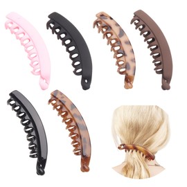 Banana Hair Clips for Women, Mixed Colors 13cm Large Size, for Thin Fine Thick Hair Strong Hold, ABS Plastic Ponytail Holder Hair Accessories