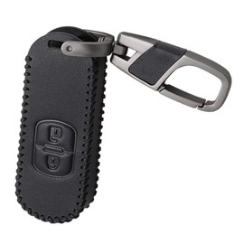 Happyit Leather Car Key Cover Case Keychain for Mazda 2 3 5 6 CX3 CX4 CX5 CX-5 CX7 CX9 Axela Atenza 2 Buttons Fob Keyless (Black)