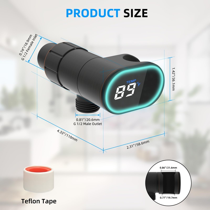 Hibbent Upgraded Metal Shower Head Holder with LED Display Thermometer,