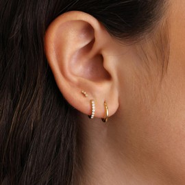 Gold 3pcs Cubic Zirconia Small Hoop Stacks Earrings for Women - 14k Gold Plated Hypoallergenic Huggie Studs Earrings Sets for Multiple Piercing Womens Dainty Cartilage Earring Trendy Jewelry