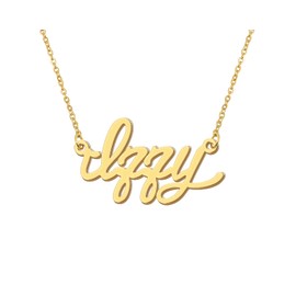 Aoloshow Izzy Women Charm Name Necklace Nameplate Necklaces 18k Gold Plated Stainless Steel Jewelry for Best Friends Christmas