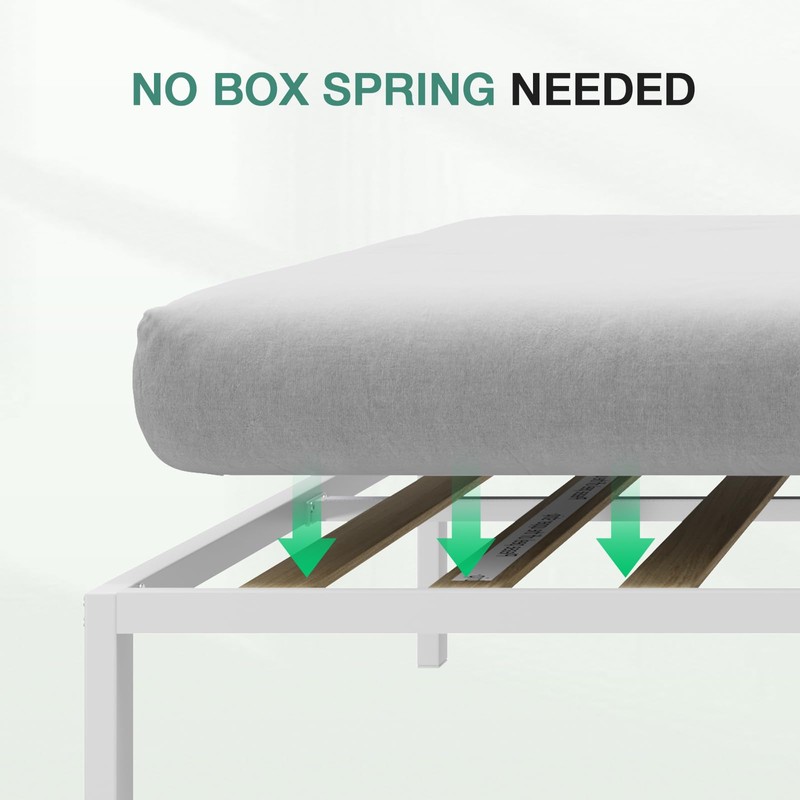 Novilla 14 Inch Full Size Bed Frame with Headboard, White