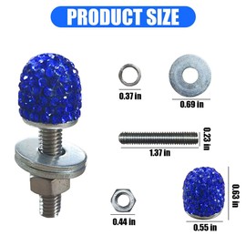 Bling Car Licence Plate Screws Kit, Rhinestone Licence Plates Frame Fasteners, Aluminum Alloy Car Tag License Plate Bolt Cap Washer, Auto Decorative Accessories for Vehicle Truck Motorcycle (Blue)