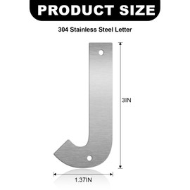 3 Inch Floating House Numbers and Metal Letters for Outdoor Signs, Modern 304 Stainless Steel Silver Address Numbers for Home, Apartment, and Garden Decor (Letter J)