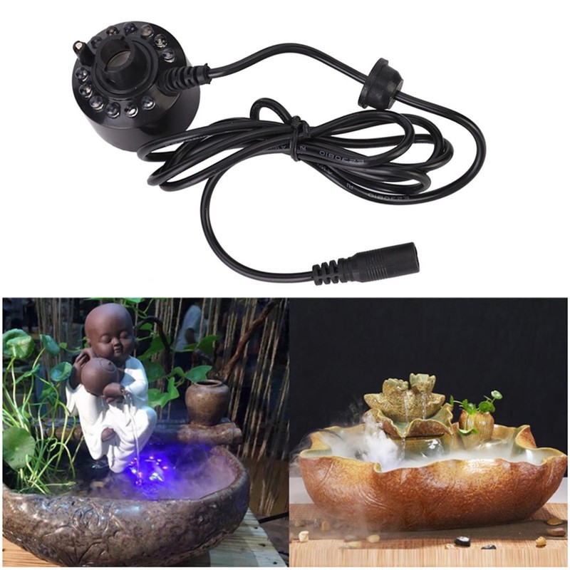 Black Aquarium 12 LED Light Ultrasonic Mist Maker Atomizer Water