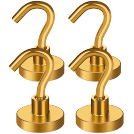 MIKEDE N52 Magnetic Hooks Heavy Duty, 30LB+ Strong Magnets with Hook for Fridge, Neodymium Extra Strength Industrial Hooks for Hanging, Magnetic Hanger for Cruise, Grill(Yellow, 4 Pack)