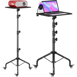 DECOSIS Projector Stand on Wheels with Shelve, Laptop Tripod Stand Height Adjustable with Gooseneck Phone Holder, Laptop Floor Stand for Office, Home, Stage, Studio, DJ Racks Holder Mount 1Pack